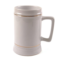 22 oz. Beer Stein - White - Rectangle Handle with Gold Trim
