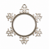 Pewter snowflake ornament with round white sublimation photo insert, blank
