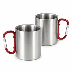 10 oz. Silver Stainless Steel Mug with Red Snap Hook Blanks, sublimation blank