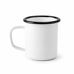 ORCA 20 oz white enamel sublimation mug blank with black rim, front view