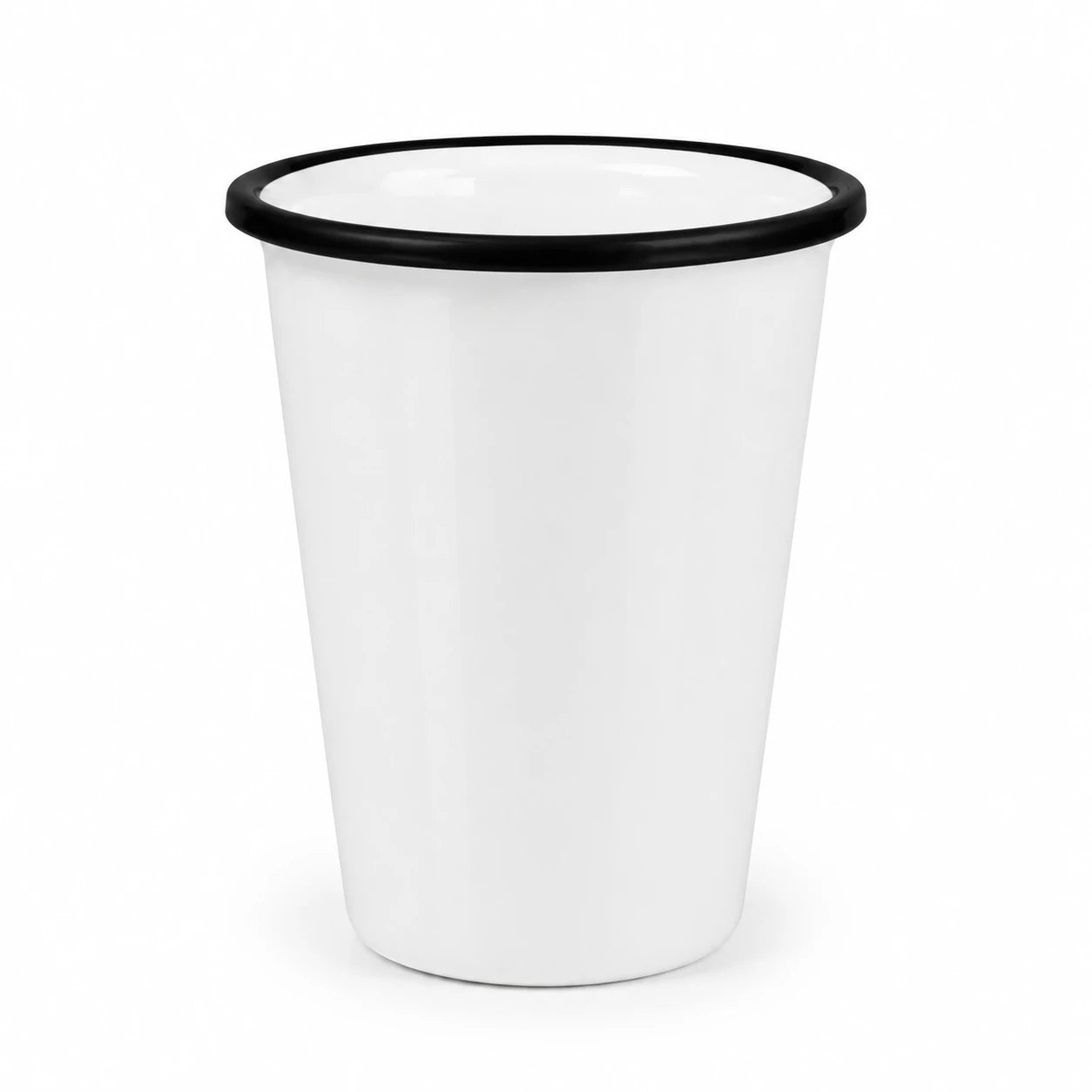 17 oz tapered enamel mug with black rim, without handle