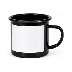 ORCA 12 oz. Full Black Enamel Cup with White Patch, sublimation blank