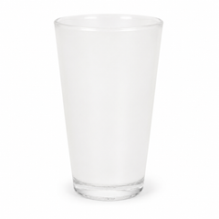 A clear, unbranded tall pint glass with a thick base, shown on a seamless white background.