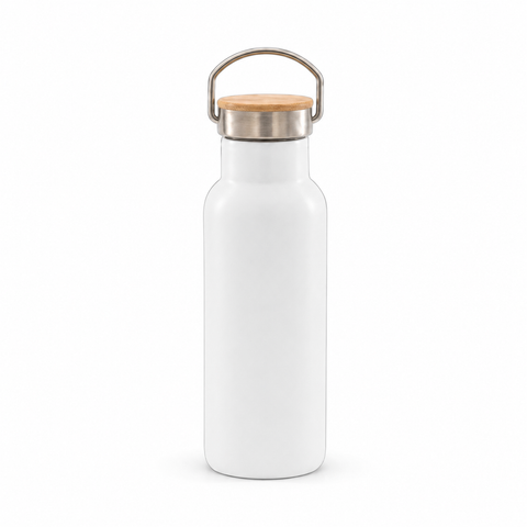 ORCA 600 ml. Stainless Steel Water Bottle Blanks — Bamboo Lid, White