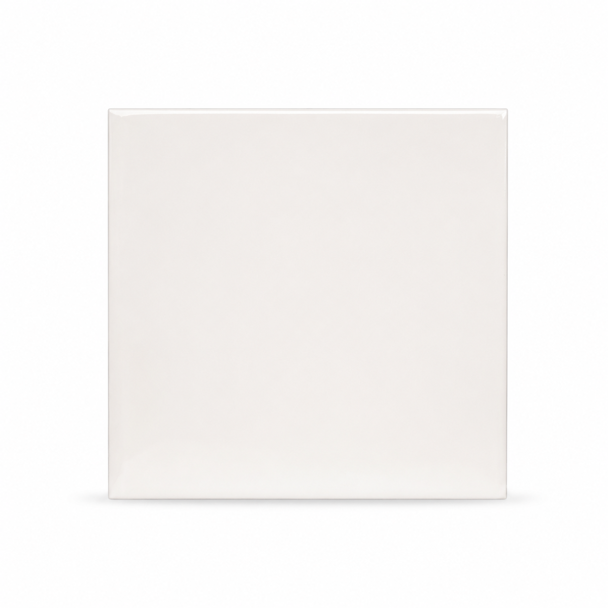 A square ceramic tile with a glossy, off-white finish, shown from a direct overhead angle on a clean white background.