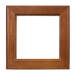 A square wooden picture frame with a warm medium-brown finish and visible wood grain, shown against a plain white background.