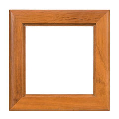 A square wooden picture frame with a warm medium-brown finish and visible wood grain, shown against a plain white background.
