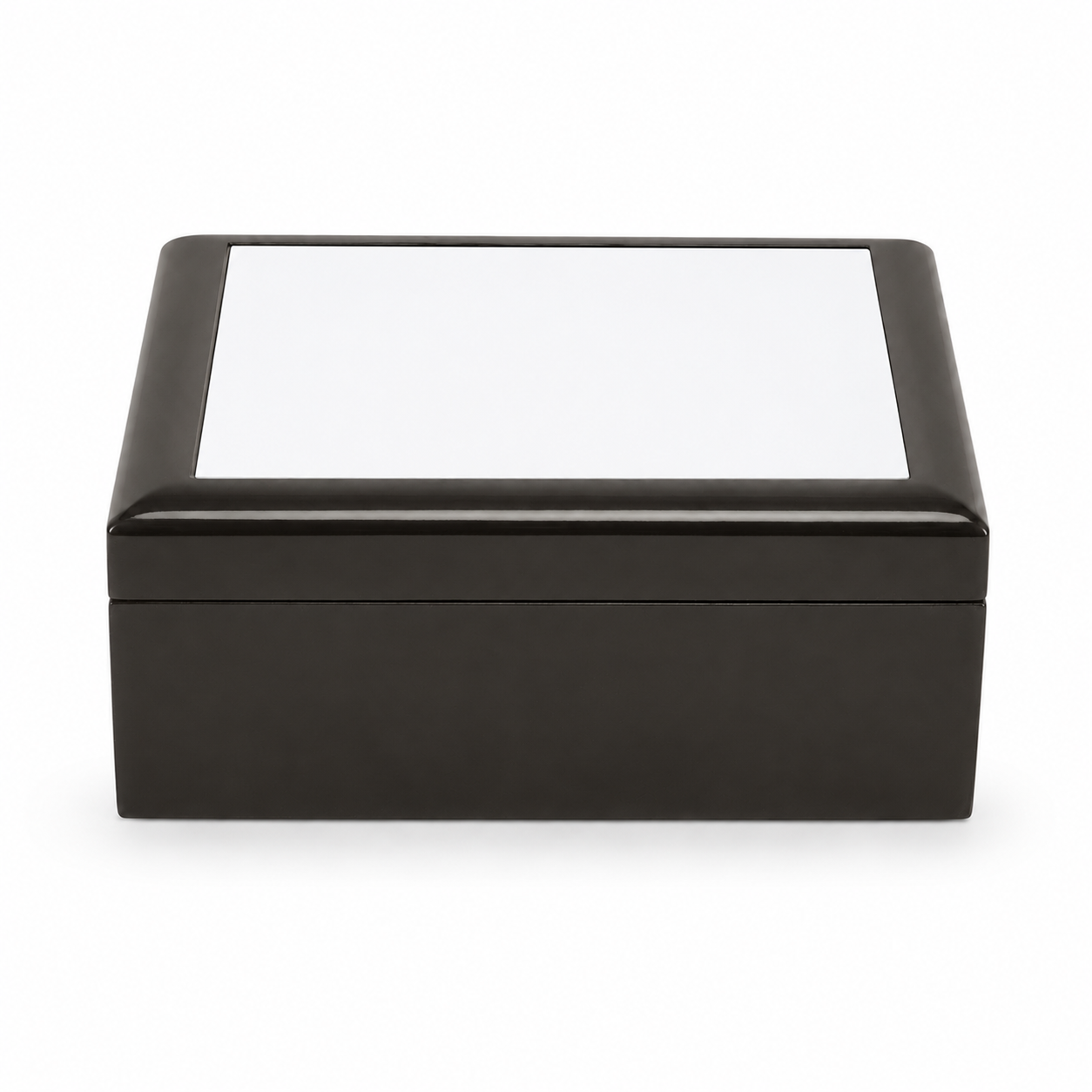 6 by 6 inch ebony black sublimation jewelry box with white photo insert on lid