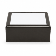 6 by 6 inch ebony black sublimation jewelry box with white photo insert on lid