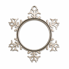 Pewter snowflake ornament with round white sublimation photo insert, blank