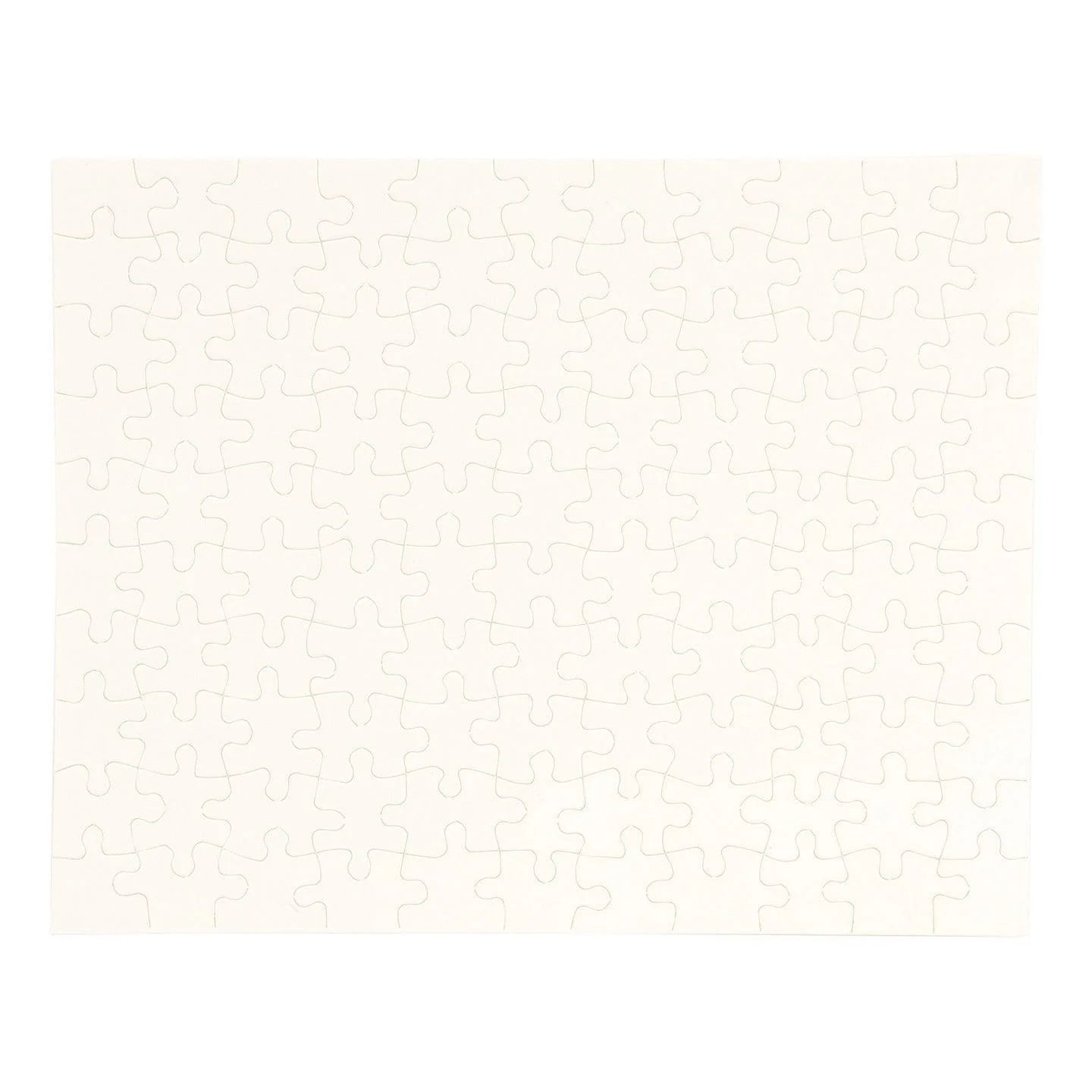 A completed jigsaw puzzle with a clean, minimalist design featuring a repeating pattern of interlocking puzzle pieces in a very light cream or off-white color, set against a solid white background.