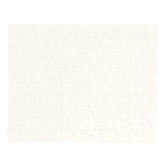 A completed jigsaw puzzle with a clean, minimalist design featuring a repeating pattern of interlocking puzzle pieces in a very light cream or off-white color, set against a solid white background.