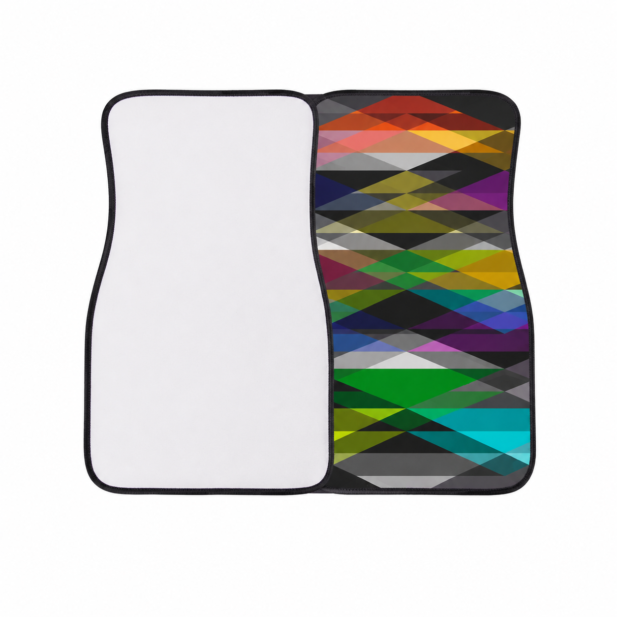 Blank front car mat set for sublimation, 27 by 17 inch, black with white print area